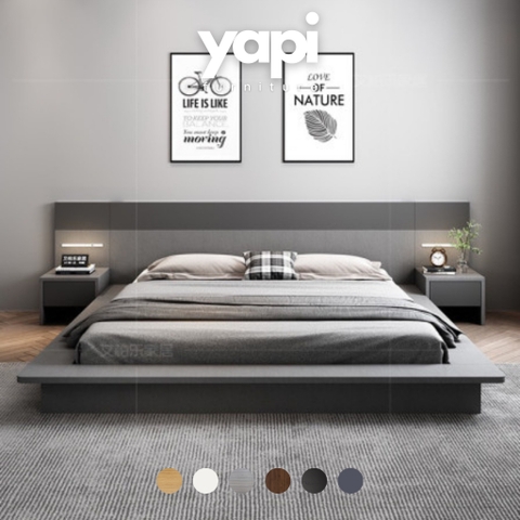 Giường Ngủ Cỡ Lớn Kèm 2 Tủ Đầu Giường cho Phòng Master Bằng Gỗ MDF Nhập Khẩu Yapi -506