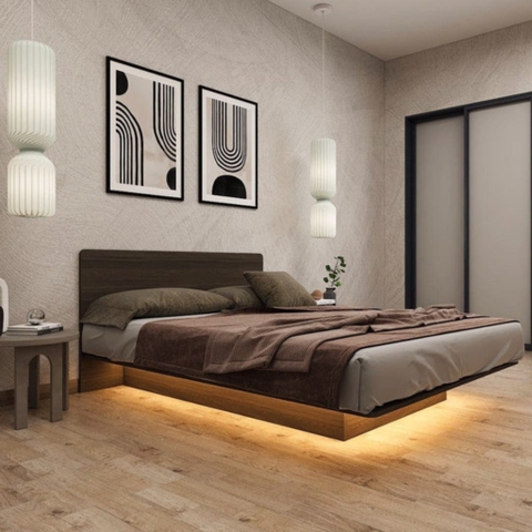 Giường Ngủ Gỗ Giấu Chân, Giường Bay Tích Hợp Đèn LED Yapi-535 202x20cm (DàixCao)