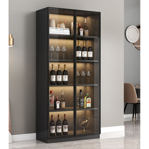 Tủ Rượu Gỗ MDF Cánh Kính Tích Hợp Đèn LED 160x40x200cm Yapi TK001