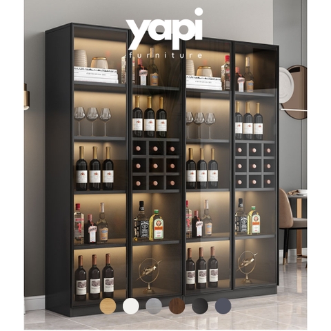 Tủ Rượu Gỗ MDF Cánh Kính Tích Hợp Đèn LED 160x40x200cm Yapi TK001