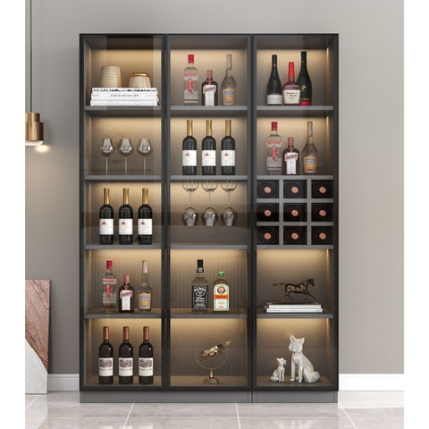 Tủ Rượu Gỗ MDF Cánh Kính Tích Hợp Đèn LED 160x40x200cm Yapi TK001