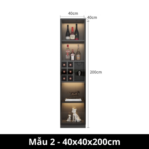 Tủ Rượu Gỗ MDF Cánh Kính Tích Hợp Đèn LED 160x40x200cm Yapi TK001