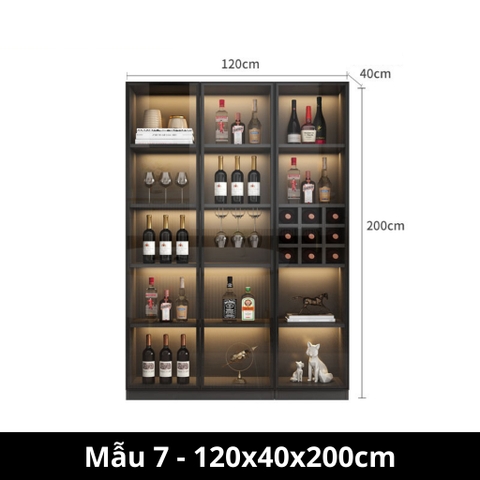 Tủ Rượu Gỗ MDF Cánh Kính Tích Hợp Đèn LED 160x40x200cm Yapi TK001