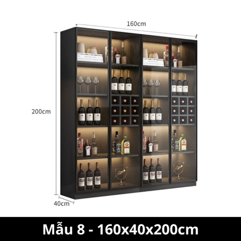 Tủ Rượu Gỗ MDF Cánh Kính Tích Hợp Đèn LED 160x40x200cm Yapi TK001