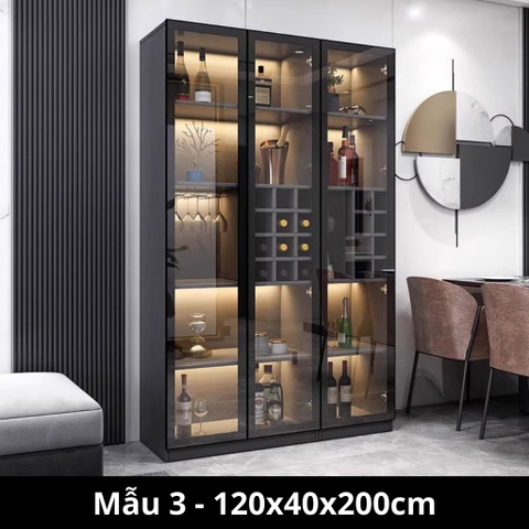 Tủ Rượu Cánh Kính Cường Lực Khung Nhôm Tích Hợp Đèn LED 80x40x200cm Yapi TK002