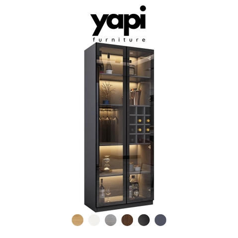 Tủ Rượu Cánh Kính Cường Lực Khung Nhôm Tích Hợp Đèn LED 80x40x200cm Yapi TK002
