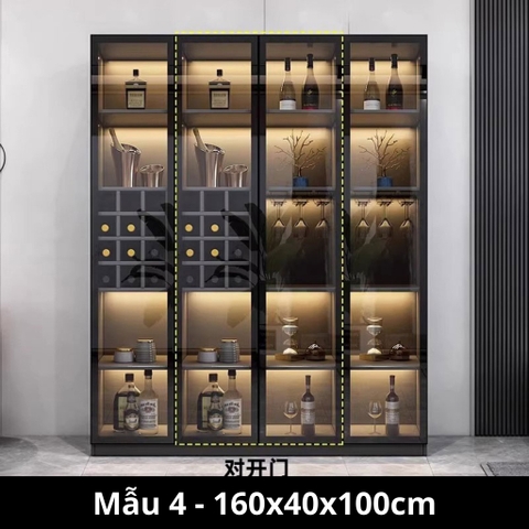 Tủ Rượu Cánh Kính Cường Lực Khung Nhôm Tích Hợp Đèn LED 80x40x200cm Yapi TK002