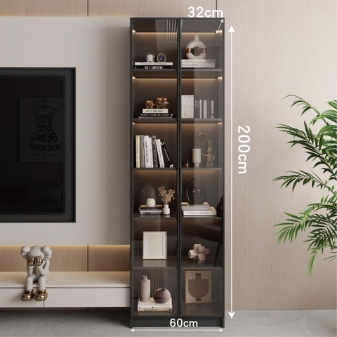 Tủ Trưng Bày Cánh Kính Tích Hợp Đèn LED 60x32x200cm Yapi TK003 Trang Trí Phòng Khách
