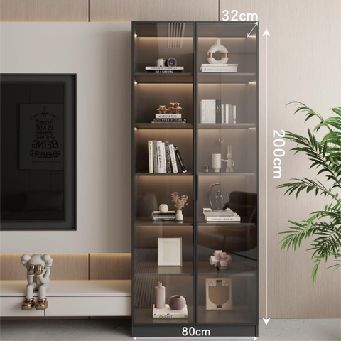 Tủ Trưng Bày Cánh Kính Tích Hợp Đèn LED 60x32x200cm Yapi TK003 Trang Trí Phòng Khách