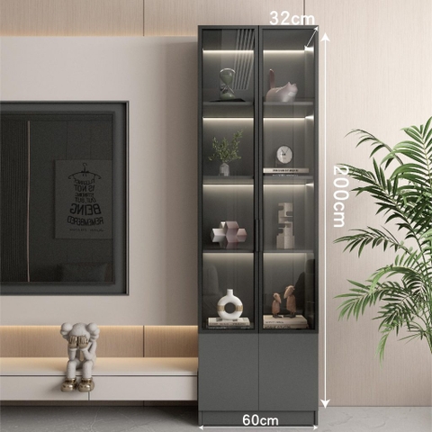 Tủ Trưng Bày Cánh Kính Tích Hợp Đèn LED 60x32x200cm Yapi TK003 Trang Trí Phòng Khách
