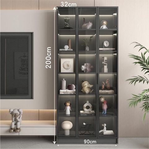Tủ Trưng Bày Cánh Kính Tích Hợp Đèn LED 60x32x200cm Yapi TK003 Trang Trí Phòng Khách