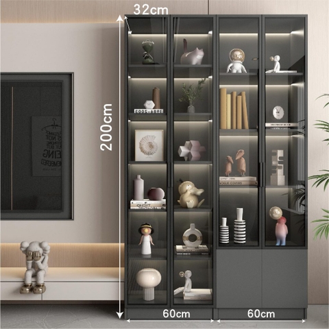 Tủ Trưng Bày Cánh Kính Tích Hợp Đèn LED 60x32x200cm Yapi TK003 Trang Trí Phòng Khách