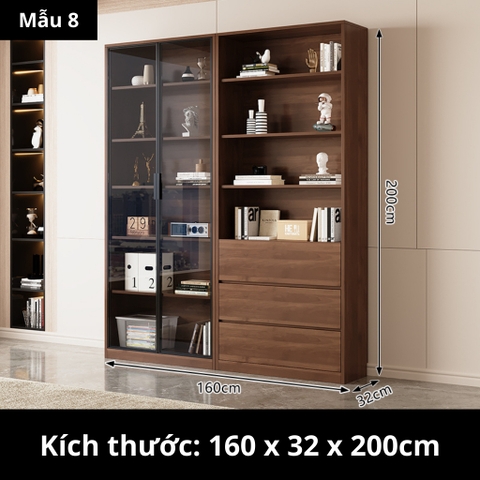 Tủ Sách Cánh Kính 160x32x200cm Yapi TK004 Trang Trí Phòng Khách, Phòng Làm Việc