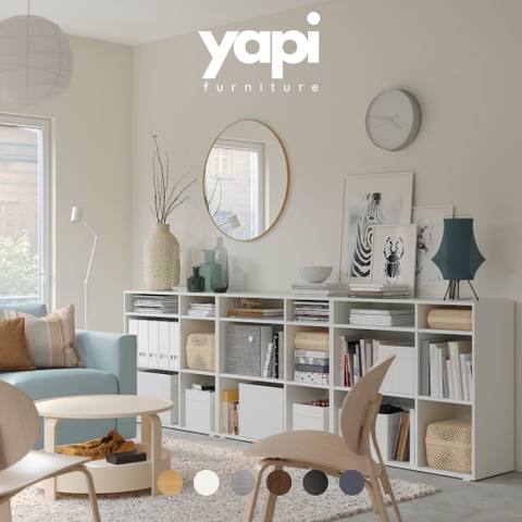 Combo kệ sách trang trí phòng khách, phòng làm việc 286x37x90 cm Yapi-654