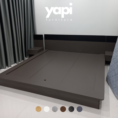 Giường Ngủ Cỡ Lớn Kèm 2 Tủ Đầu Giường cho Phòng Master Bằng Gỗ MDF Nhập Khẩu Yapi -506