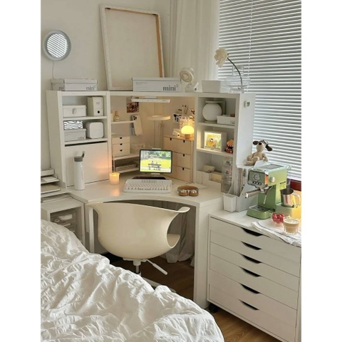 Bàn Góc, Bàn Học Bàn Làm Việc Đa Năng 100x100x142cm Có Kệ Để Đồ Siêu Tiện Dụng Yapi-418