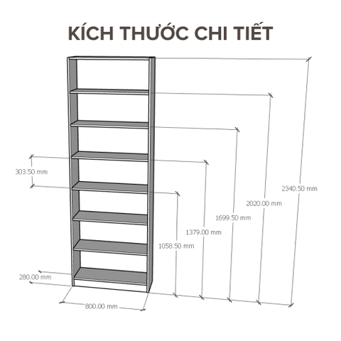 Kệ sách 5 6 7 tầng rộng 80cm gỗ MDF xịn dễ dàng lắp đặt tại nhà YAPI-600
