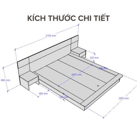 Giường Ngủ Cỡ Lớn Kèm 2 Tủ Đầu Giường cho Phòng Master Bằng Gỗ MDF Nhập Khẩu Yapi -506