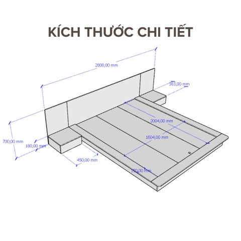 Giường bệt kèm tab đầu giường ngăn kéo LẮP RÁP TẬN NHÀ Yapi -505 của Yapi