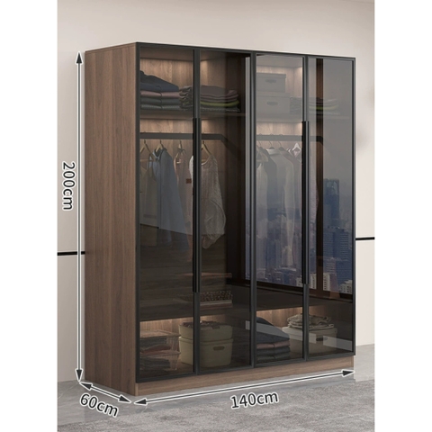 Tủ Quần Áo Cánh Kính Cường Lực Khung Nhôm Sâu 60cm LẮP ĐẶT TẬN NHÀ Yapi-234