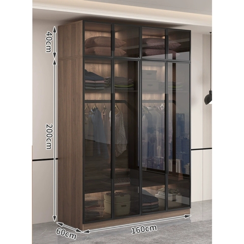 Tủ Quần Áo Cánh Kính Cường Lực Khung Nhôm Sâu 60cm LẮP ĐẶT TẬN NHÀ Yapi-234