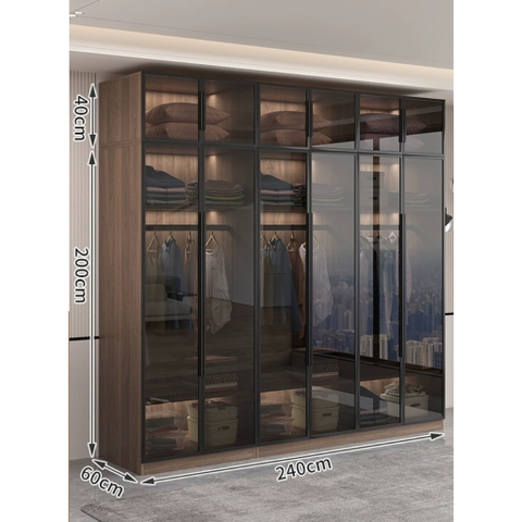Tủ Quần Áo Cánh Kính Cường Lực Khung Nhôm Sâu 60cm LẮP ĐẶT TẬN NHÀ Yapi-234