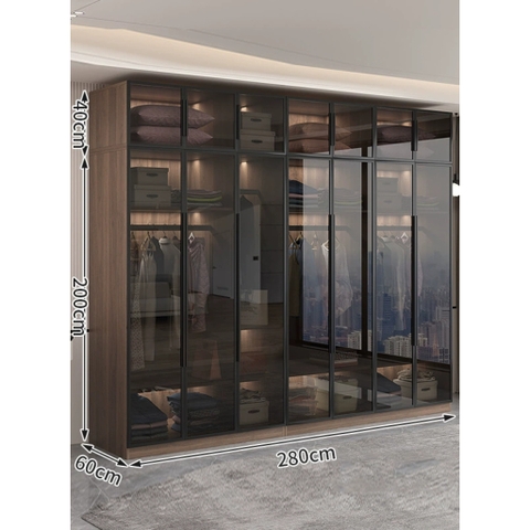 Tủ Quần Áo Cánh Kính Cường Lực Khung Nhôm Sâu 60cm LẮP ĐẶT TẬN NHÀ Yapi-234