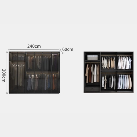 Tủ Áo Cánh Kính Có LED Sâu 60cm Kèm Ngăn Kéo LẮP ĐẶT TẬN NHÀ Yapi-235 - nhiều kích thước