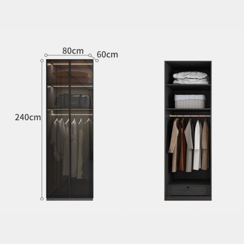 Tủ Áo Cánh Kính Có LED Sâu 60cm Kèm Ngăn Kéo LẮP ĐẶT TẬN NHÀ Yapi-235 - nhiều kích thước