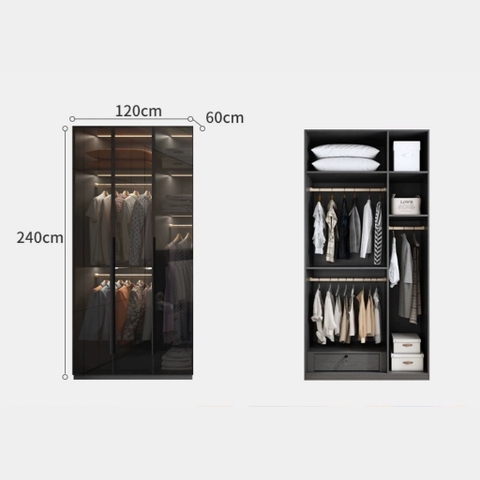 Tủ Áo Cánh Kính Có LED Sâu 60cm Kèm Ngăn Kéo LẮP ĐẶT TẬN NHÀ Yapi-235 - nhiều kích thước