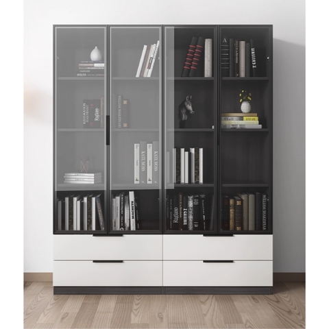 Tủ Sách Cửa Kính Kèm 2 Ngăn Kéo Trang Trí Phòng Khách Kích thước 80x35x200cm Yapi-665