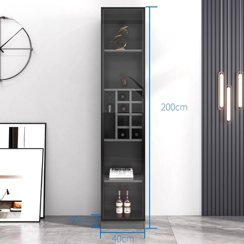 Tủ Rượu Cánh Kính Sang Trọng Trưng Bày Phòng Khách Có LED Kích thước 80x40x200cm Yapi-TK005