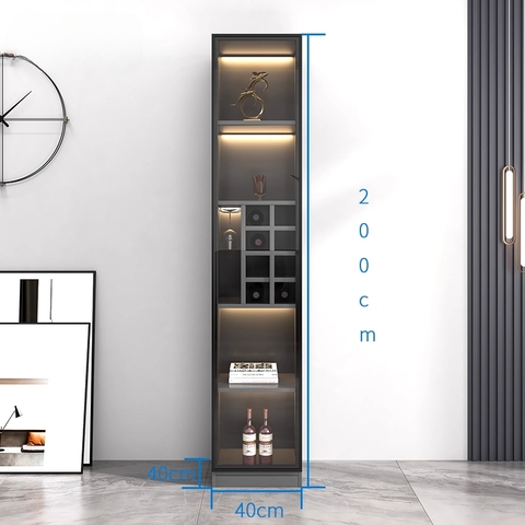 Tủ Rượu Cánh Kính Sang Trọng Trưng Bày Phòng Khách Có LED Kích thước 80x40x200cm Yapi-TK005