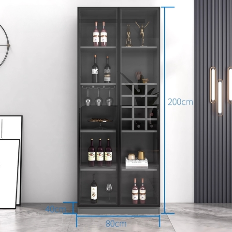 Tủ Rượu Cánh Kính Sang Trọng Trưng Bày Phòng Khách Có LED Kích thước 80x40x200cm Yapi-TK005