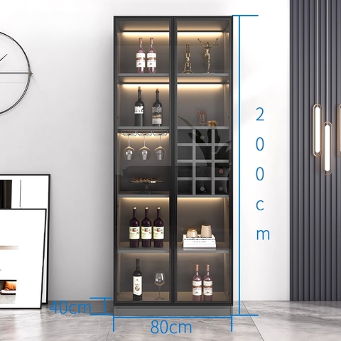 Tủ Rượu Cánh Kính Sang Trọng Trưng Bày Phòng Khách Có LED Kích thước 80x40x200cm Yapi-TK005