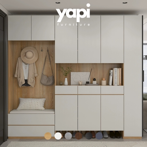 Tủ Giày Kết Hợp Kệ Trang Trí Phòng Khách Màu Vân Gỗ Phối Yapi-323