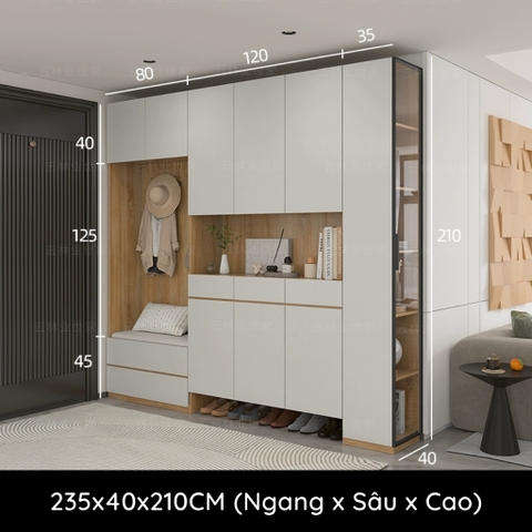 Tủ Giày Kết Hợp Kệ Trang Trí Phòng Khách Màu Vân Gỗ Phối Yapi-323