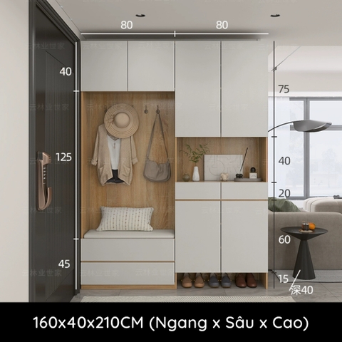 Tủ Giày Kết Hợp Kệ Trang Trí Phòng Khách Màu Vân Gỗ Phối Yapi-323