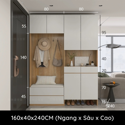 Tủ Giày Kết Hợp Kệ Trang Trí Phòng Khách Màu Vân Gỗ Phối Yapi-323