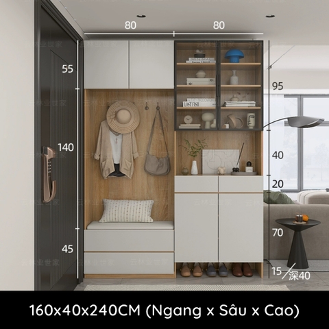 Tủ Giày Kết Hợp Kệ Trang Trí Phòng Khách Màu Vân Gỗ Phối Yapi-323