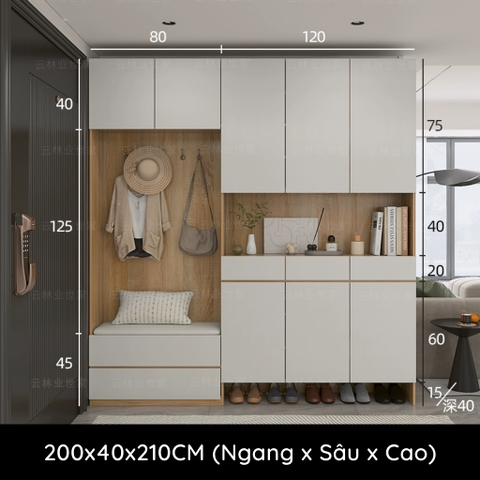 Tủ Giày Kết Hợp Kệ Trang Trí Phòng Khách Màu Vân Gỗ Phối Yapi-323