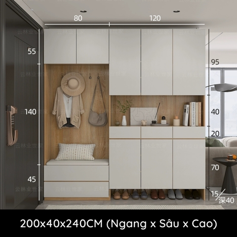 Tủ Giày Kết Hợp Kệ Trang Trí Phòng Khách Màu Vân Gỗ Phối Yapi-323