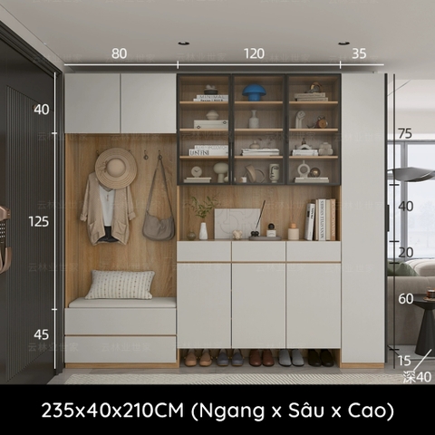 Tủ Giày Kết Hợp Kệ Trang Trí Phòng Khách Màu Vân Gỗ Phối Yapi-323