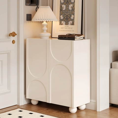 Tủ Giày Tủ Trang Trí Chân Tròn Độc Đáo Sơn Trắng Kích thước 160x35x90cm Yapi-324