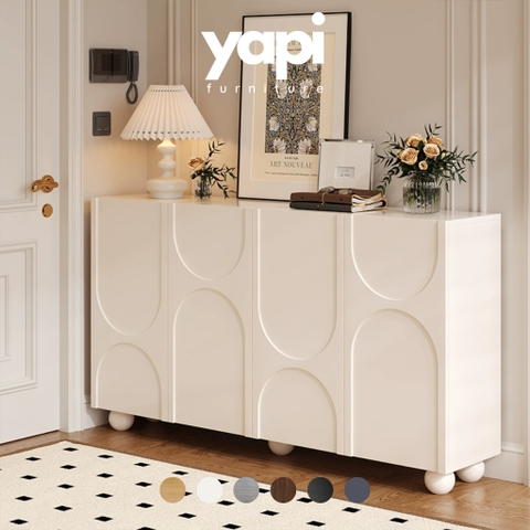 Tủ Giày Tủ Trang Trí Chân Tròn Độc Đáo Sơn Trắng Kích thước 160x35x90cm Yapi-324