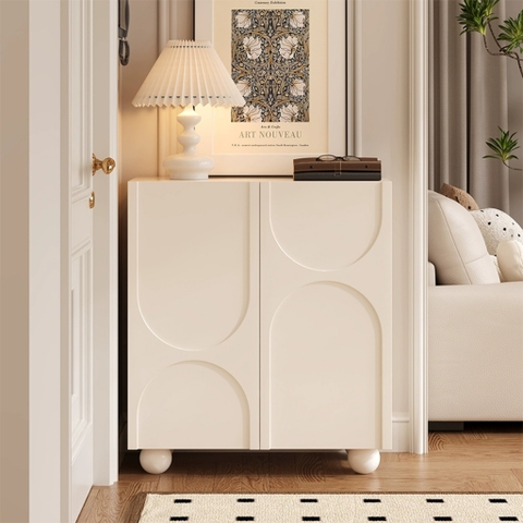 Tủ Giày Tủ Trang Trí Chân Tròn Độc Đáo Sơn Trắng Kích thước 160x35x90cm Yapi-324