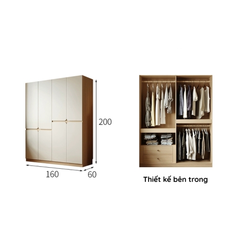 Tủ áo cánh mở thiết kế hiện đại có ngăn kéo Yapi-236 - nhiều kích thước
