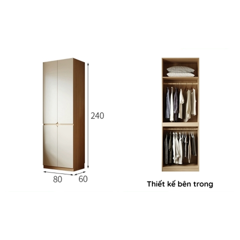 Tủ áo cánh mở thiết kế hiện đại có ngăn kéo Yapi-236 - nhiều kích thước