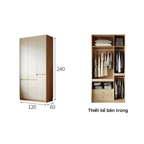 Tủ áo cánh mở thiết kế hiện đại có ngăn kéo Yapi-236 - nhiều kích thước
