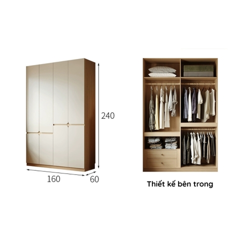 Tủ áo cánh mở thiết kế hiện đại có ngăn kéo Yapi-236 - nhiều kích thước
